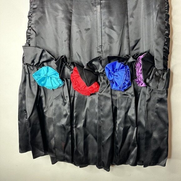 Vintage Gunne Sax Jessica McClintock Black Strapless Ruffled Rosette Dress 8 - Picture 8 of 13